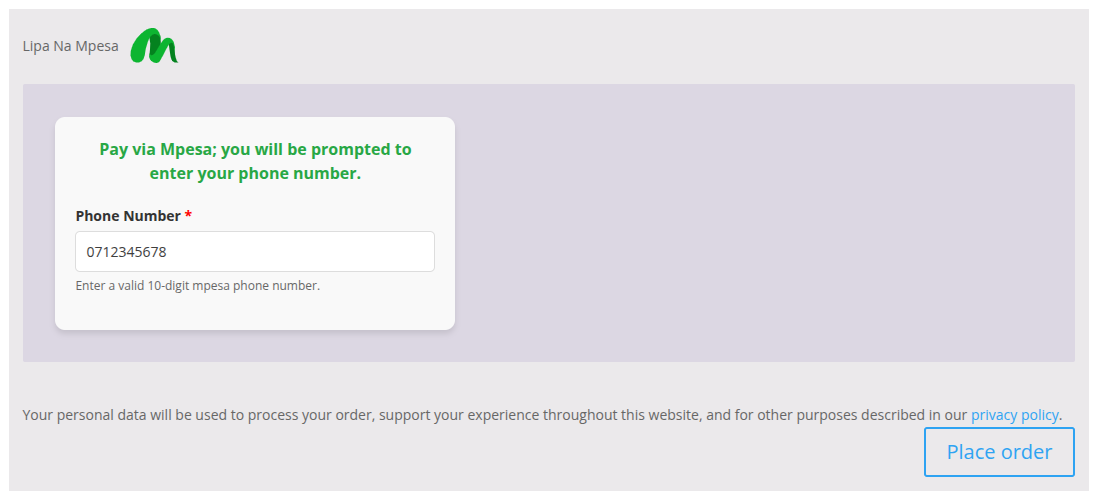 Mpesa Checkout Screenshot