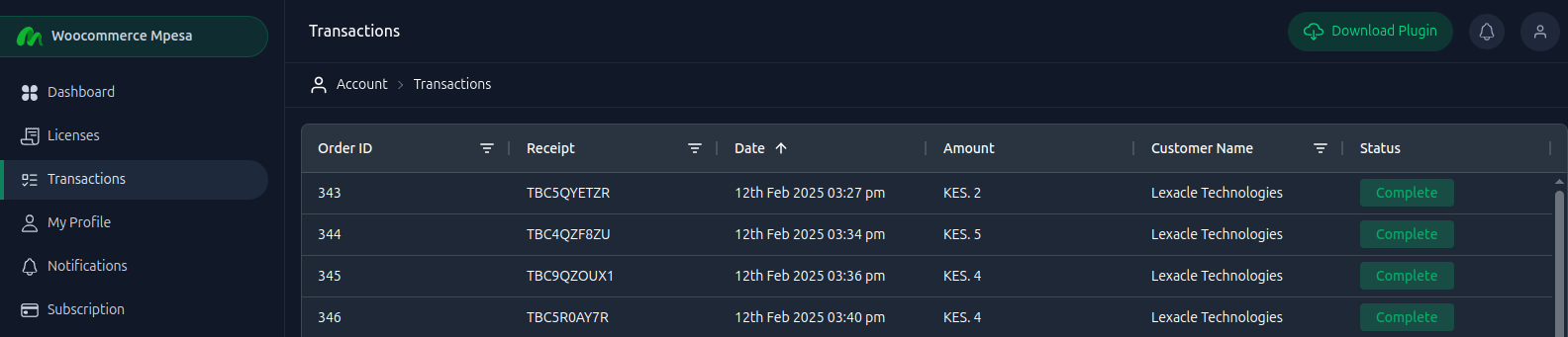 Order Status Screenshot
